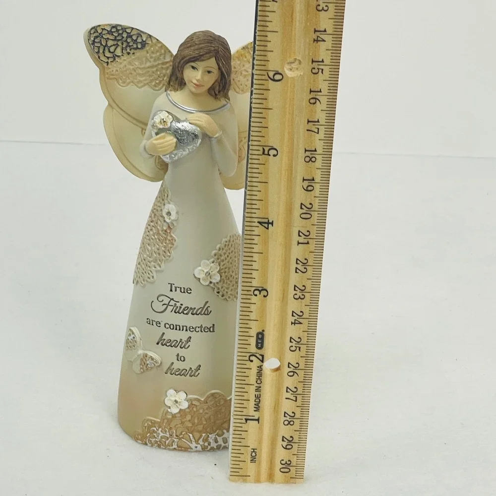 True Friends Are Connected Heart To Heart Angel Figurine Butterfly Lace Detail